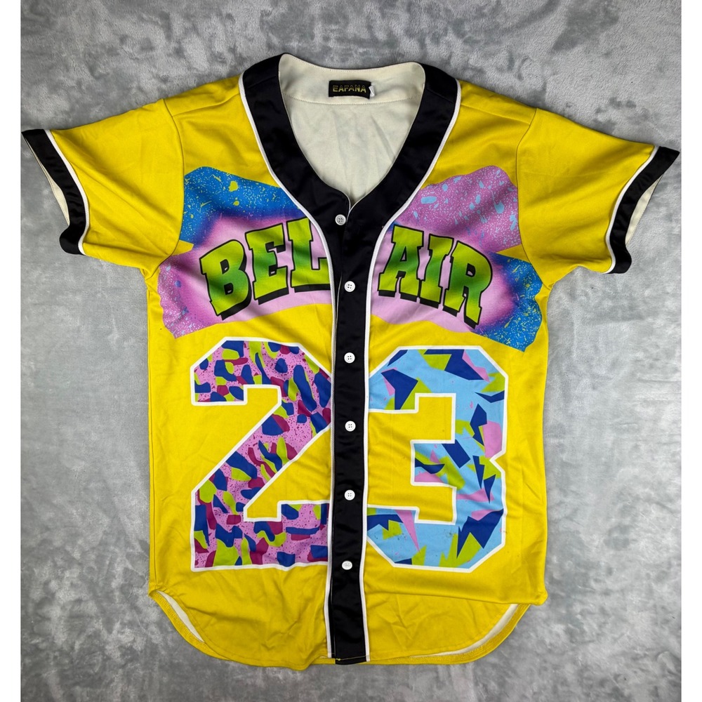Eafana Baseball Jersey Mens 3XL Yellow Bel-Air 23 Retro 90s Fresh Prince